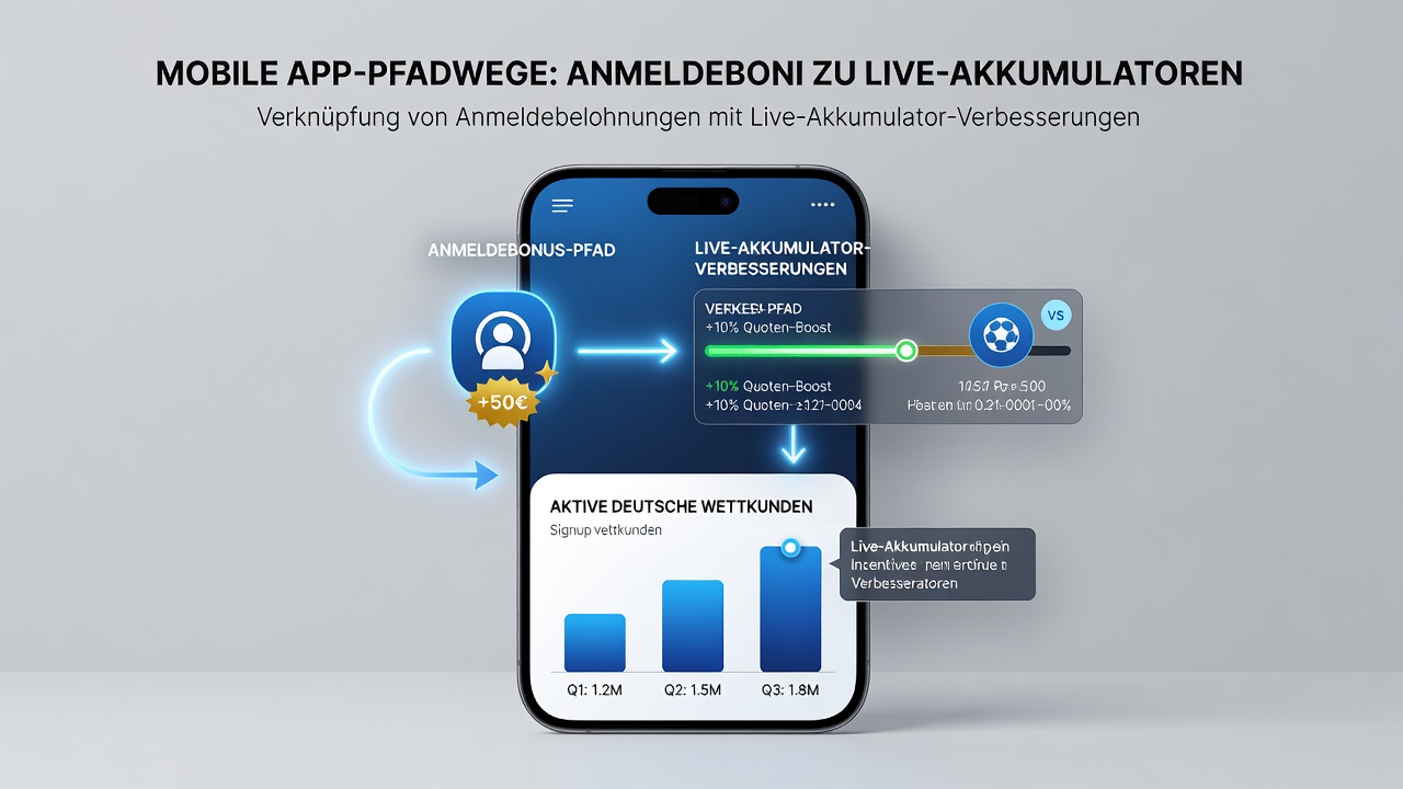 Diagramm zeigt den technischen Pfad von Registrierungsbonus zu Live-Akkumulator-Enhancement in einer deutschen Wett-App