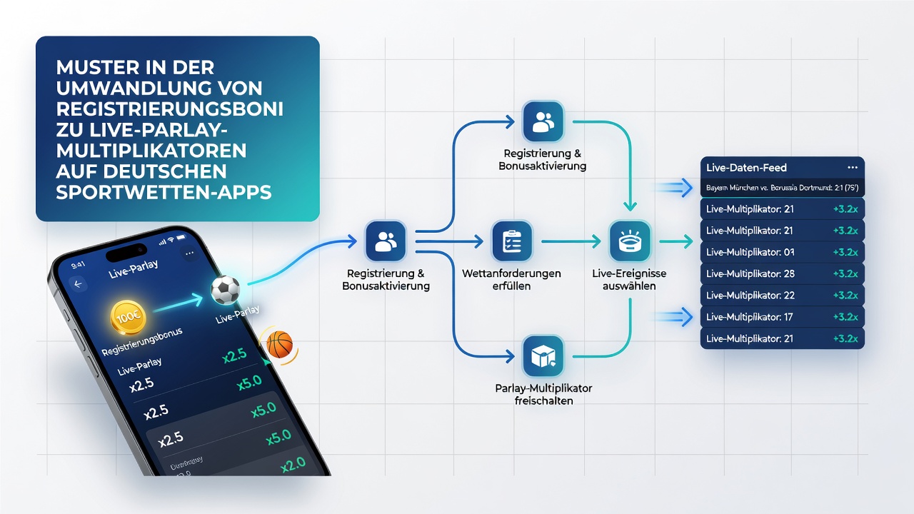 Mobile App-Oberfläche mit Parlay-Multiplikatoren und Bonusumwandlung