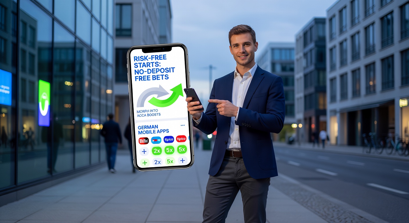 Vergleich von Mobile-Apps mit No-Deposit-Boni und Acca-Boost-Angeboten, inklusive Screenshots von deutschen Anbietern